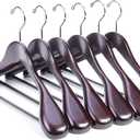 Nature Smile Wooden Coat Suit Hangers Womans Wood Jacket Outerwear Shirt Hangers Anti Slip Bar with Screw 6 Pack (16 inch Mahogany)