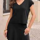 Wenrine Womens Summer 2 Piece Skirt Sets Casual V Neck Crop Tops A Line Mini Skirts Sleeveless Knit Sweater Matching Set (Black, S)