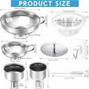 Gejoy 12 Pcs Metal Canning Funnels Set Wide Mouth Mason Jar Funnels for Filling Stainless Steel Kitchen Filter with Strainer Mesh Filter Brushes and Adhesive Hooks, Silver