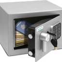 SereneLife Heavy Duty 9.1 x 6.7' Electronic Safe Box | Digital Touch Pad Lockbox with Code 2 Keys | Small Safe Box for Home/Office, Secure Cash, Jewelry, Firearms | Wall/Floor Mountable (Silver)