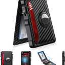 Airtag Wallet for Men, Mens Smart Wallet for Air Tag RFID Blocking, Minimalist Bifold Pop Up Aluminum Credit Card Case Holder 12+ Cards with ID Window, Gift for Men, No Airtag Included, Carbon Fiber
