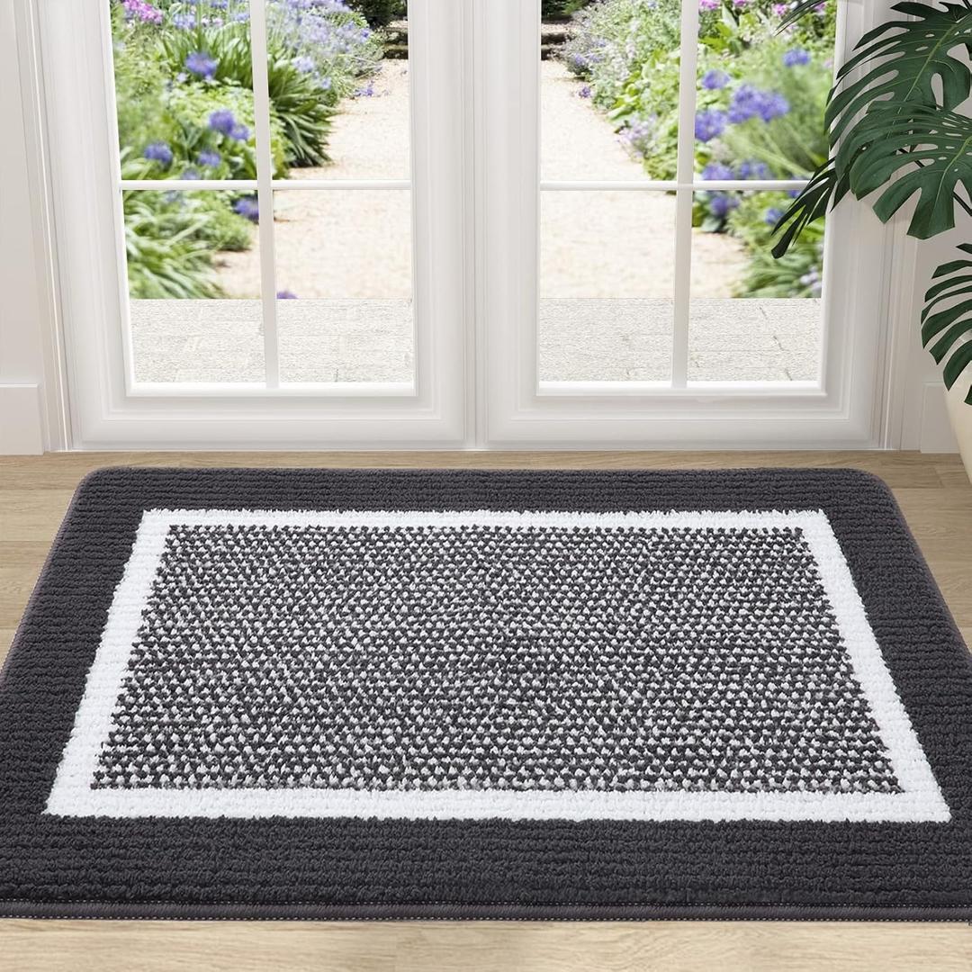 Colorxy Indoor Door Mat, Non-Slip Absorbent Resist Dirt Entrance Mat, Sturdy Low-Profile Inside Floor Mats, Washable Front Entry Doormats for Entryway, 36''x24'', Dark Grey