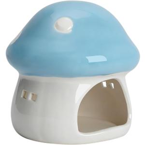 PENCK Cute Aquarium Mushroom House Betta Fish Tank Accessory Decor Mini Ceramic Fish Hideout Shrimp Cave Ornament (Blue)