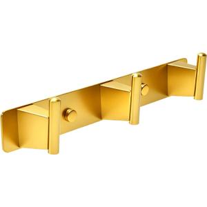 Gold Brushed Wall Mounted Coat Hook Rack - 3 Modern Heavy Duty Hooks for Bathroom, Kitchen, Entryway - Premium Coat, Towel, Robe Hanger