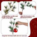 Norme 2 Pcs 24in Light up Artificial Pine Branches with Red Christmas Ball Set Christmas Greenery Pines Branches Stems for DIY Flower Arrangement Xmas Outdoor Home Decor Gifts for Lover and Friends