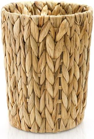 Bekith Wicker Trash Can, Small Wicker Waste Basket Trash Basket with Handwoven Water Hyacinth, Garbage Can for Bathroom, Bedroom, Kitchen, Living Room, Office