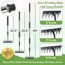 Garden Weeding Rake, Iron Weed Rake with Long Handle(27" - 60"), Heavy Duty 8 Teeth Manganese Steel Iron Weeding Rakes for Weeding, Yard, Farm...