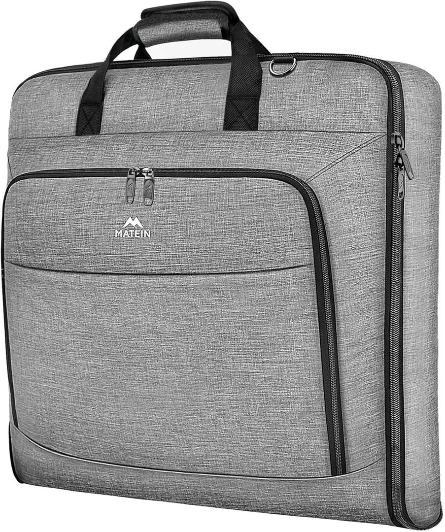 MATEIN Carry On Garment Bags for Travel, Water Resistant Hanging Suit Bag for Men Women, Foldable Garment Luggage with Wrinkle Free Suitcase Cover for Suit Gown Overshirt Sweater, Grey