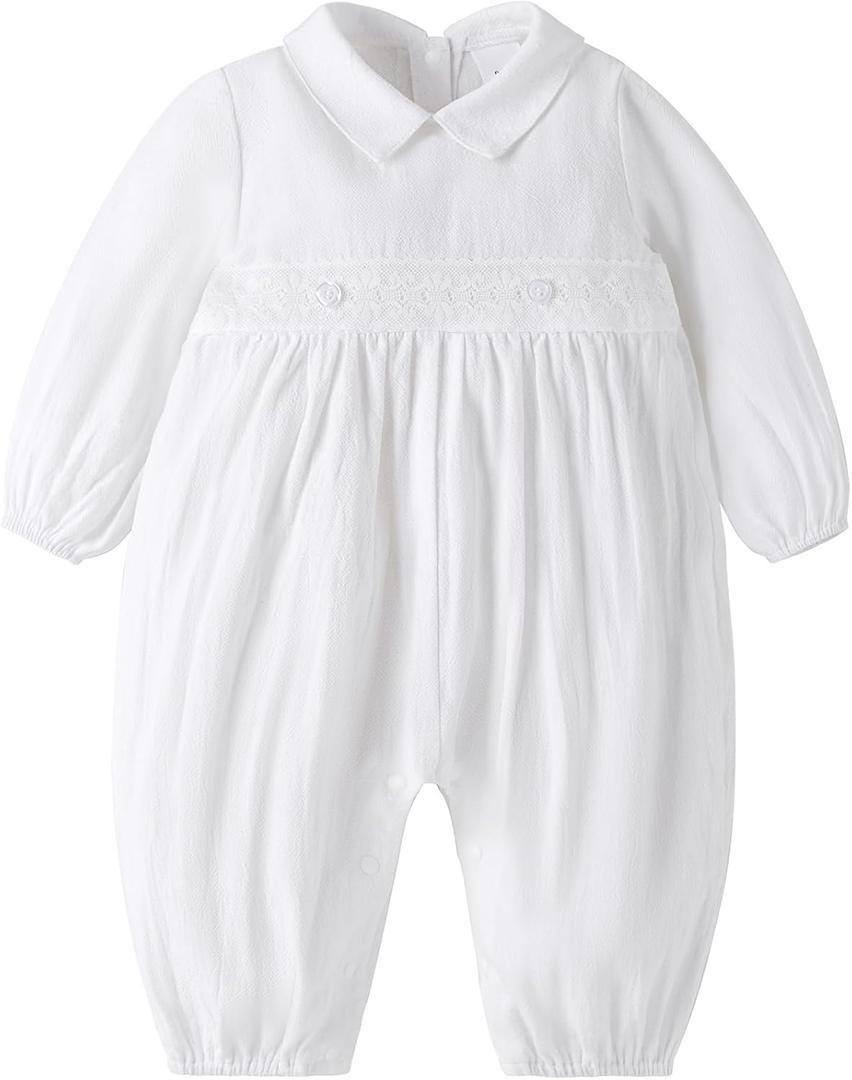 Booulfi Baptism Christening Outfits for Boys Easter White Romper Baby Romper Church Newborn Clothes (6-9 Months) White