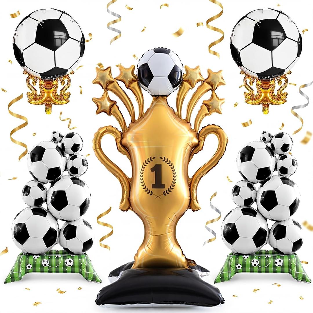 5 Pcs Soccer Balloons Party Decorations Set, Extra Large Trophy & World Cup Foil Balloons for Sports Theme Soccer Supplies/Birthday/Socoer Fans Party Decorations, 2026 World Cup Games Decor
