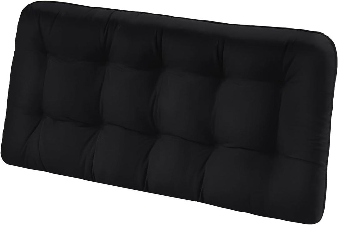 Tufted Bench Cushions for Outdoor Furniture, 48" x 18" Porch Swing Cushions Filled with Foam, Overstuffed Patio Cushions for Bench Loveseat with 2-3 Seats,Thick and Water Resistant, Black