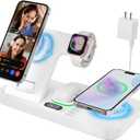 Dual Phone Magnetic Wireless Charging Station for Apple Devices/Apple Ecosystem,with Auto-Switch 7-Color Light & Clock, Compatible with iPhone 17/16/15, for iWatch 11/10/9 & AirPods Pro3White