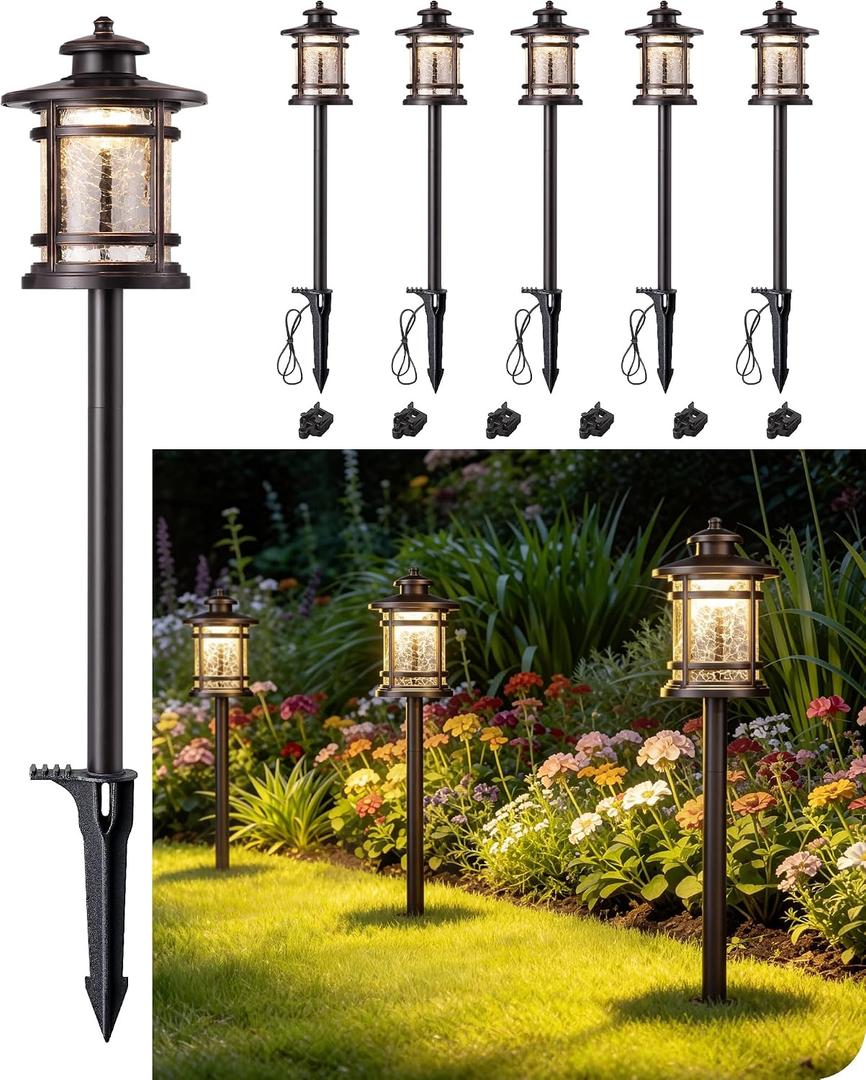 EDISHINE Low Voltage Landscape Lights, 3.4W 155LM 12V 3000K Landscape Path Lights, Outdoor Waterproof Landscaping Lights, 50,000H LED Pathway Light for Yard, Garden, Driveway, 6 Pack