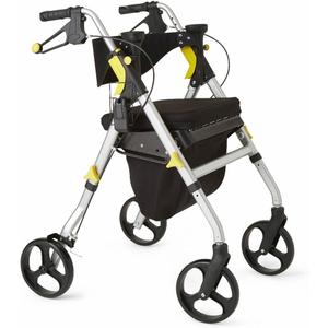 Medline Premium Empower Rollator Walker with Seat, Folding Rolling Walker with 8-inch Wheels, Silver