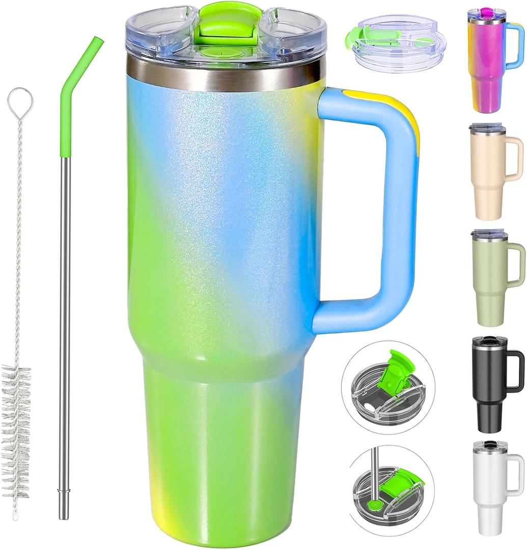 40 oz tumbler with handle and straw,Double Wall Vacuum Reusable Stainless Steel Insulated Water Bottle,With Leak Proof lid and Straw for Iced or Cold Beverages (Fairyland)