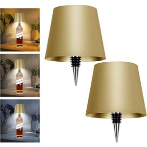 2 Pack Wine Bottle Lamps, 2026 New 3 Color Rechargeable Wireless Bottle Lamps, Bottle Lamp Kit for Liquor Bottles with Touch Dimming for Parties, Restaurants & Home Decor (‌Golden)