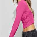 Selene Womens Y2K Long Sleeve Sexy Backless Crop Tops Square Neck Tie Back Slim Fit Going Out T Shirt Top (Pink, M)