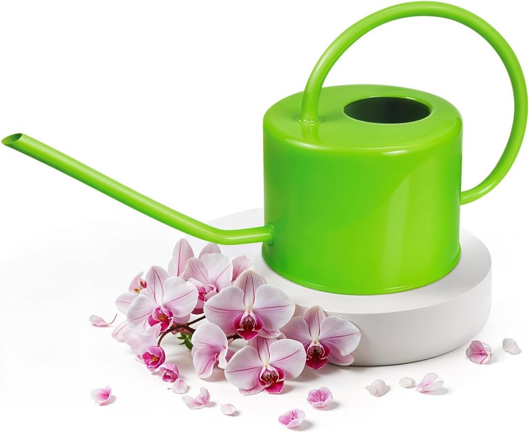 Plexon Long Spout Watering Can Indoor Plants, 40 oz Small Watering Can Pot Metal for Garden Flowers House Plants Mini, Powder Coated, for Mom Girlfriend Daughter, Green