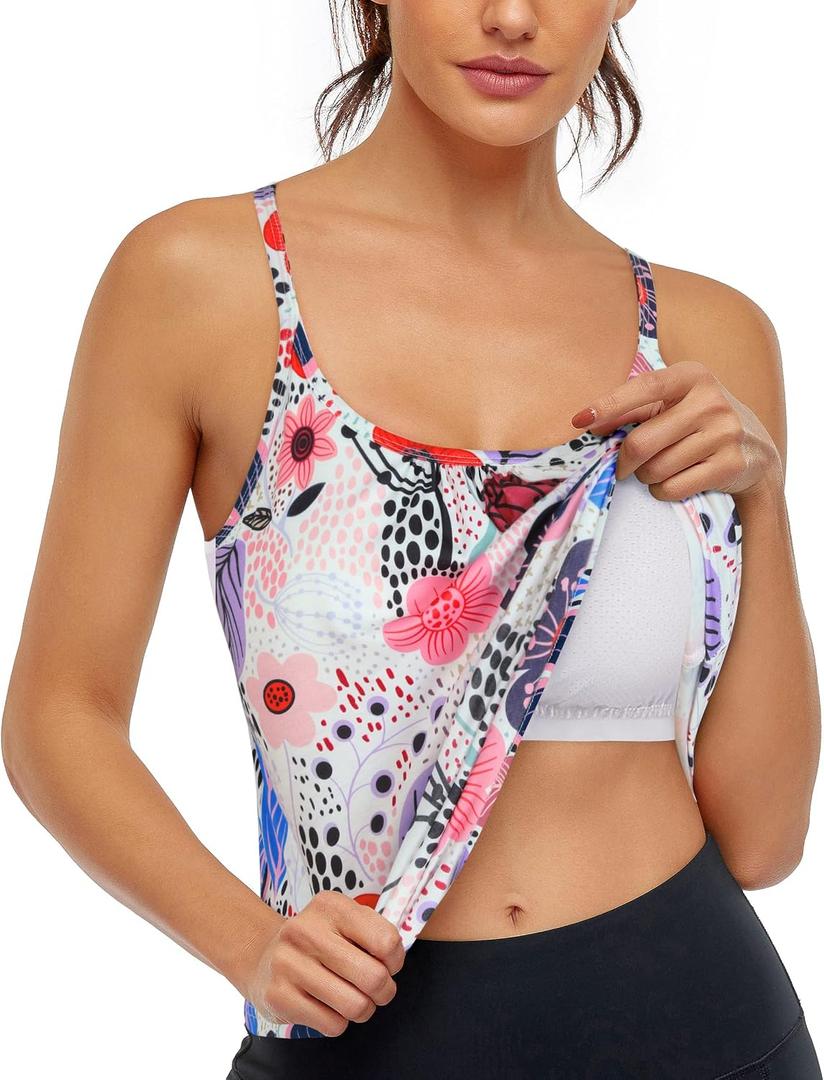 Hibelle Women's Workout Yoga Racerback Tank Tops with Built in Shelf Bra (S)