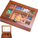 DND Dice Tray 2 in 1 - Wooden Dice Sets Rolling Tray Box, Dice Holder & Storage Organizer for Dungeons and Dragons Tabletop RPGs, Dice Box for Table Game Players (9 Squares)