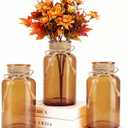 3 Pack Mason Jar Vases for Centerpieces, Amber Glass Flower Vase
