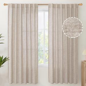 YoungsTex Linen Semi Sheer Curtains 72 Inch Length 2 Panels for Living Room - Light Filtering Drapes with Rod Pocket Back Tab Rustic Beige Window Treatments for Dining Bedroom, 52 X 72 Inch (Natural)