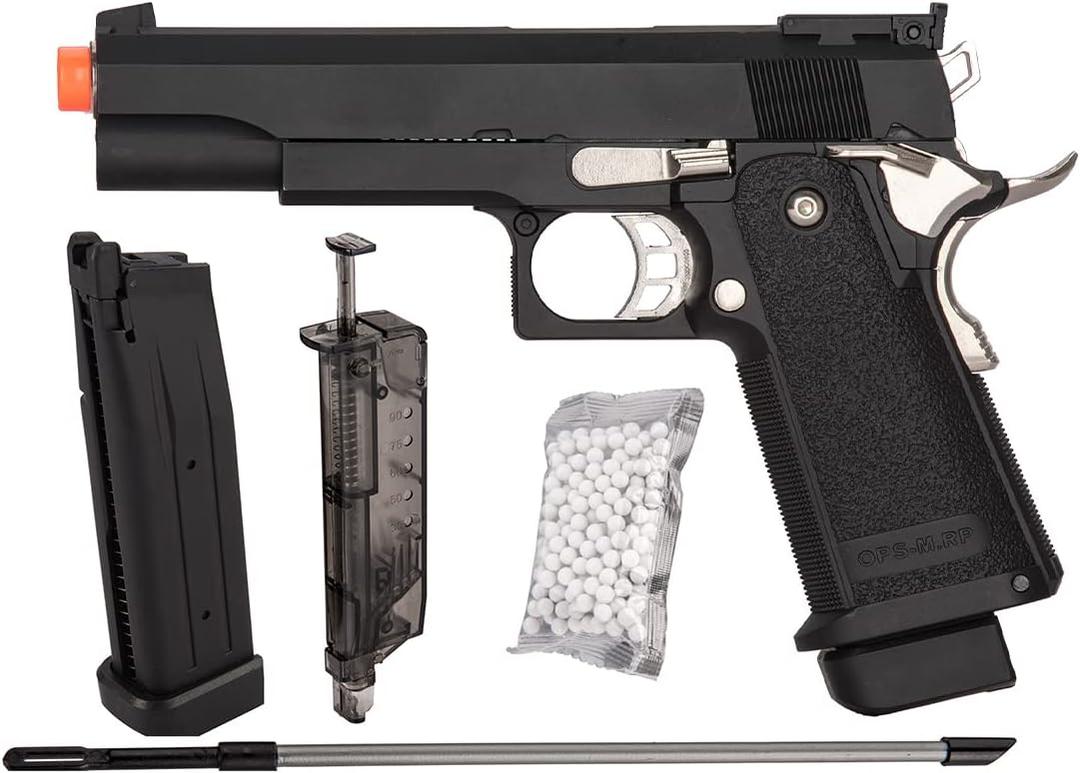 Golden Eagle Steel Airsoft Hand Gun Hi-Capa 1911 Airsoft Pistol with 6mm BBS and Speed Loader (Black)