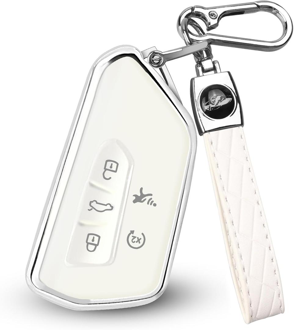 FT FUNTOR Key Fob Cover for Volkswagen,Soft TPU Full Protection Case Compatibale With VW Golf GTI Atlas Skoda Octavia ID3 ID4 MK8 (White, 5 Buttons)