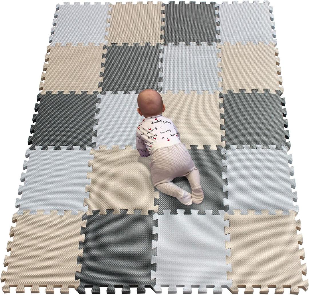 YIMINYUER 20 Tiles (30cm30cm1cm Each Tile) Baby Soft Puzzle Play Mats, Kids Thick EVA Foam Floor, Toddlers & Children's Soft Interlocking Mat R01R10R12G301020 (142114CM, White Beige Gray)