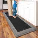 Kitchen Mats for Floor, Super Absorbent Kitchen Rugs Non Slip Washable, Soft Braided Kitchen Runner Rug, Standing Mat Kitchen Sink Mat, Easy to Clean, Black 17x59