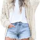 Mafulus Women's Crochet Cardigan Kimono Boho Long Sleeve Lightweight Soft Oversized Open Front Knitted Sweater (White, M)