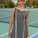 Womens Casual Rompers Athletic Workout Zip Cotton Jumpsuits Overalls | Summer Loose Hooded Romper, Side Pockets, Half-zip, Defined Seaming, Wide Legs, Soft Cotton-Blend for Sporty, Beach, Lounge (Gray, XS)