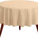 Gee Di Moda Round Tablecloth - 90 Inch Beige Round Table Cloth for 30 to 60 Inch Round Tables - Heavy Duty Washable Fabric - for Buffet Table, Holiday Party, Dinner, Wedding & Baby Shower