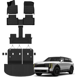 Auxko All Weather Floor Mats Cargo Mat with Backrest Mat for Kia Telluride 2027 (Gasoline Not for Hybrid) 7&8 Seater TPE Accessories Odorless Floor Liner Trunk Liner with Back Seat Protector