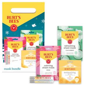 Burts Bees Mothers Day Gifts Set, Face Mask Bundle, Ultra Conditioning Lip Balm and Moisturizing Lip, Refreshing Sheet and Calming Sheet Masks, 1 Gift Set