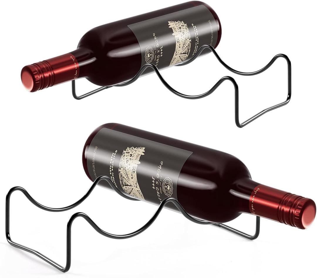 TONLEA Countertop Rack, 2 Bottles Storage, Metal Holder, Cup and Water Bottle Organizer for Cabinet, Pantry, 2 Pack Black