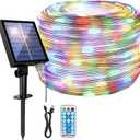 66ft Solar String Lights Outdoor Waterproof with Remote, 20mm Ovlied-Shaped LEDs with Three-Wire Hanging Design, 8 Twinkle Modes Great for Tree, Garden, Patio Decor Multicolor Fixed