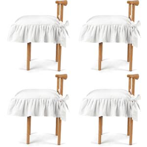 4 Pack Ruffled Chair Cushion Cover with Padded, White, Vintage, 17.7 x 17.7 inch