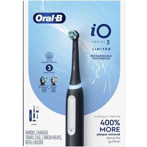 Oral B iO Series 3 Limited Edition Electric Toothbrush with 2 Brush Heads, Ultimate Clean, Gentle Care, Pressure Sensor, Rechargeable, Black, with Compatible Kwalicable Microfiber Cleaning Cloth