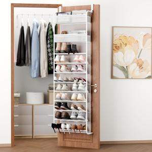 Whitmor 27 Pair Over The Door Shoe Organizer, 11 Tier Hanging Shoe Organizer, Heavy Duty Metal & Mesh Shoe Holder, Hanging Shoe Rack for Closet Organizer & Storage,74.8"L x 21.7"W x 7.5"H, White
