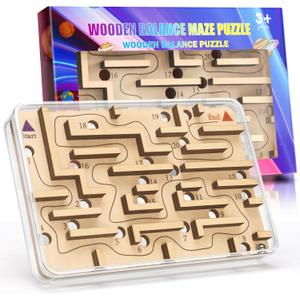 Handheld Fidget Puzzle Game for Kids and Adults - Challenging Wooden Labyrinth Marble Maze for Teen Boys - Fun Brain Teaser Puzzle Fidget Toys for Travel Stocking Stuffer Party Favor for Kids Ages 8+