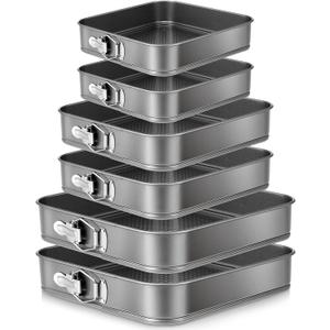 Zubebe Springform Cake Pan Square Non Stick Baking Pan 9.5, 10.2, 11 Inch, Set of 6 Leakproof Square Baking with Removable Bottom Cake Mold for Cheesecake Wedding, 3 Sizes
