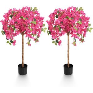 4 Feet Artificial Bougainvillea Trees, Fake Bougainvillea Pink Flowers Tree with Black Plastic Pot, Outdoor Faux Blooming Plants Potted 2 Packs for Decor Front Porch Indoor or Home Office (47 inch)