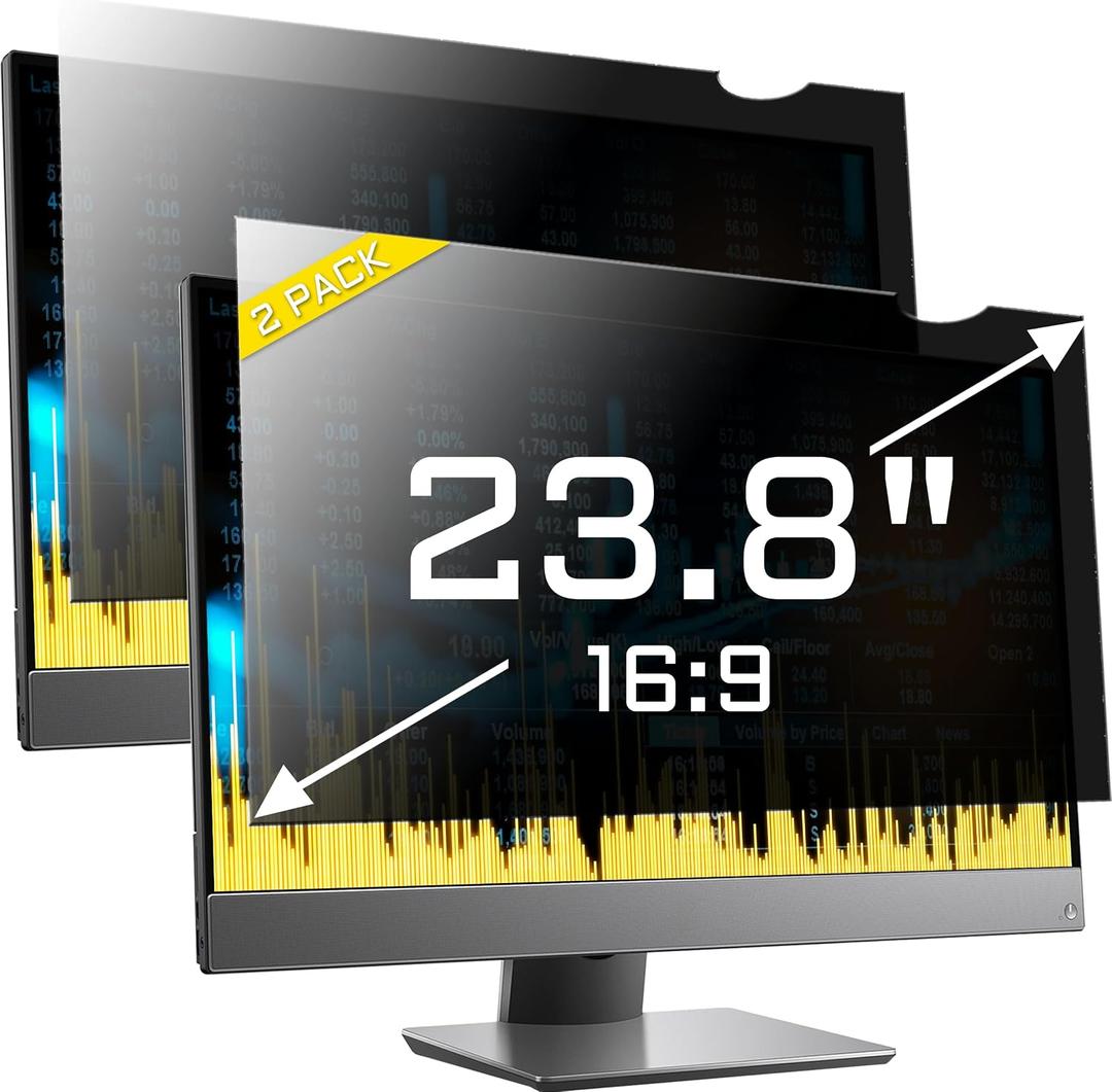 ZYY 2 Pack Computer Monitor Privacy Screens, 23.8" for 16:9 AR, Removable Anti-Glare & Privacy Filters, UV Shield & Anti-Scratch Film