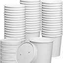 GUSTO [16 oz. - 50 Count White Paper Food Containers with Vented Lids - To Go Hot Soup Bowls, Disposable Ice Cream Cups, Ideal for Hot and Cold Foods - (Formerly Comfy Package)