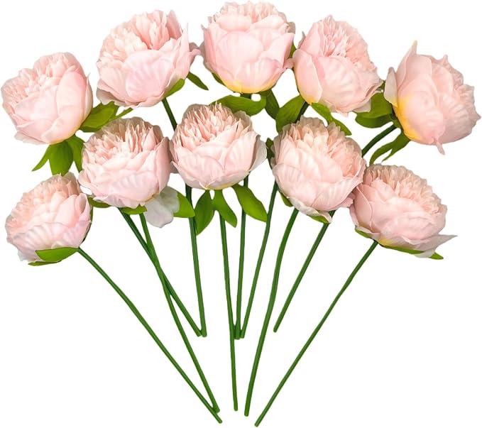 10pcs Artificial Peony Flowers Silk Peonies Real Touch Flower Bouquet for Vase Decor Wedding Table Centerpieces Valentines Gifts (Pink)