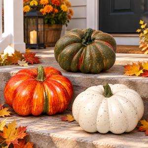 Thyle 3 Pcs Large 7" Artificial Pumpkin Decor 3D Faux Foam Harvest Pumpkins