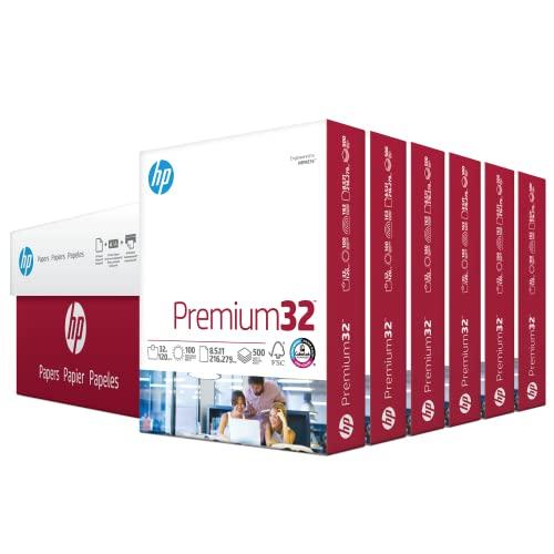 HP Printer Paper | 8.5 x 11 Paper | Premium 32 lb | 6 Pack - 3000 Sheets | 100 Bright | Made in USA - FSC Certified | 113100C