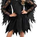 Morph Fallen Angel Costume For Girls With Black Wings, Dark Girl Angel Costume, Halloween Costumes For Girls (X-Large)