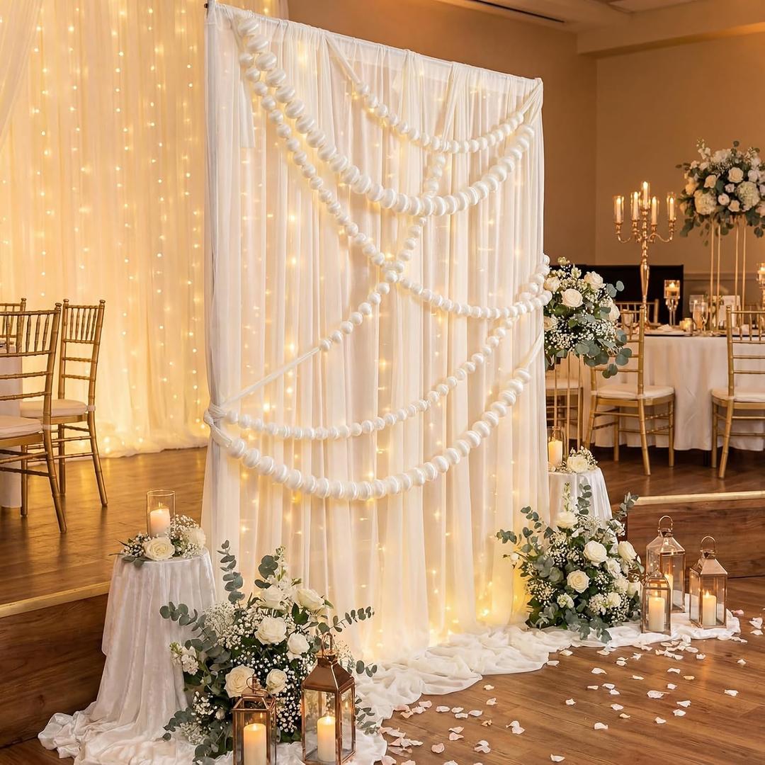 Frienda 10x10 ft Wedding Arch Draping Fabric for Backdrop Pearl Decor Photo Backdrop Curtain for Wedding Birthday Parties Baby Showers Bridal Showers Photo Shoots and Home Decorations Ivory White, 3 x 3 meters